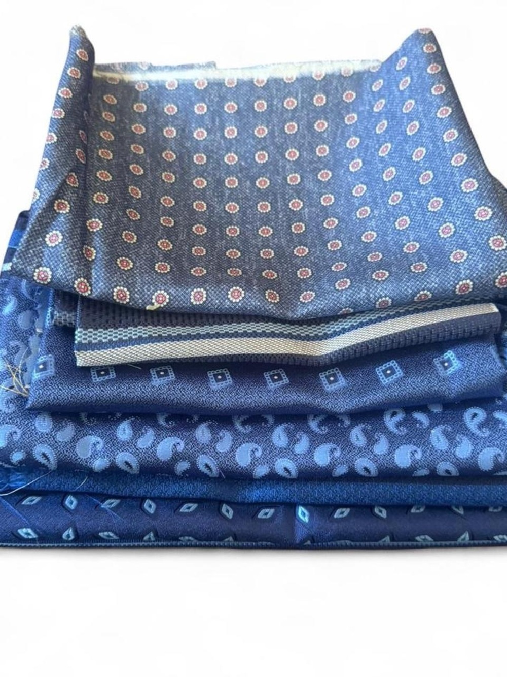7pc bundle lot blue 100% Italian silk fabric remnants